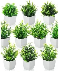 Dekorly Artificial Potted Plants, Artificial Plastic Eucalyptus Plants Small Indoor Potted Houseplants, Small Faux Plants for Home Decor Bathroom Office Farmhouse (Set 0F 8)